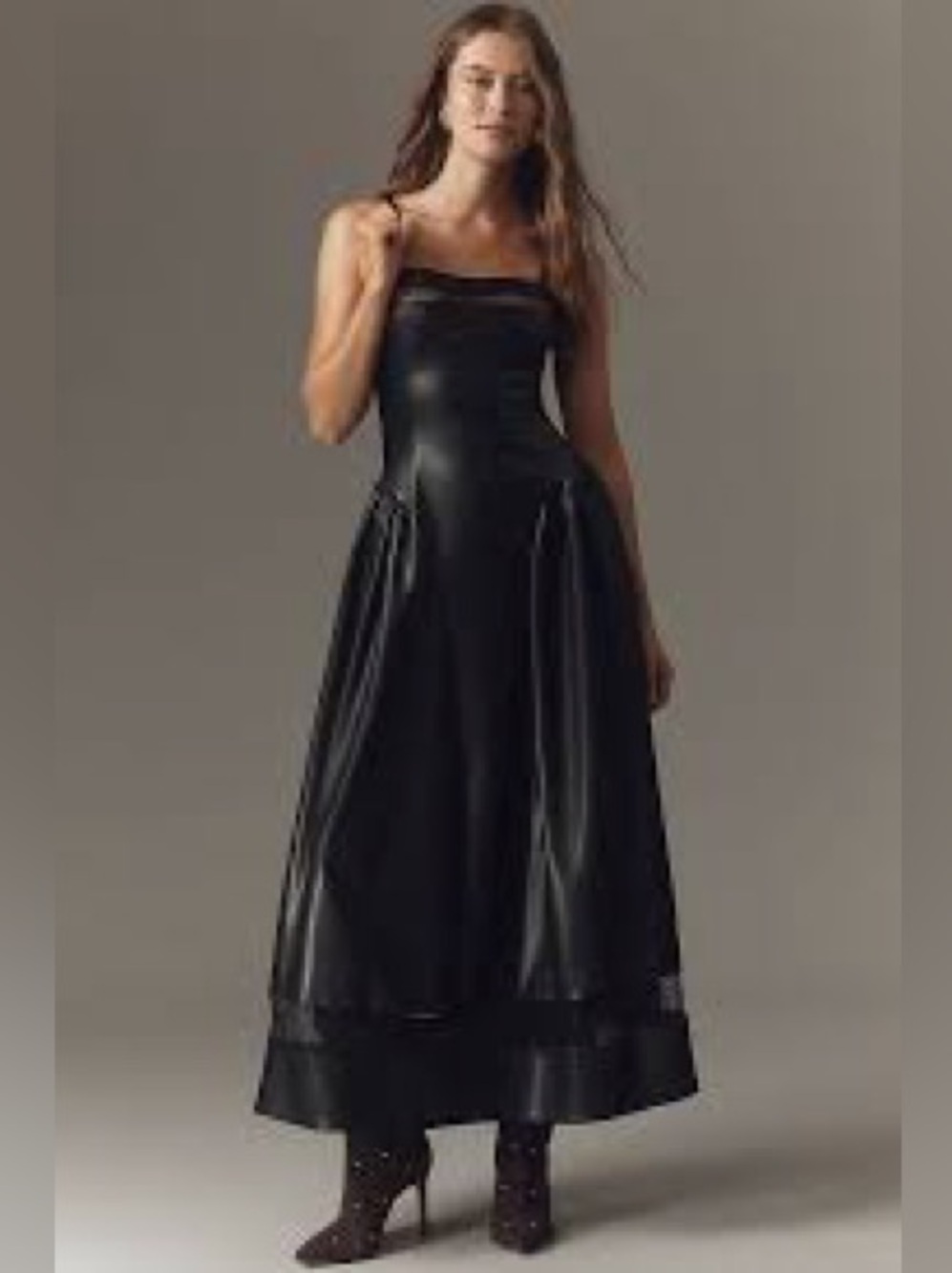 WeWoreWhat Black Faux-Leather Maxi Dress with Spaghetti Straps orig price 248.00